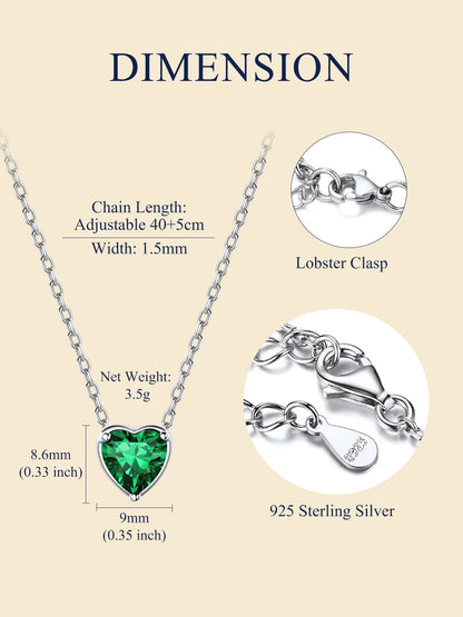 Silver Necklace 925 Sterling Silver Birthstone Love Heart Necklace Mother'S Day Gifts for Mom