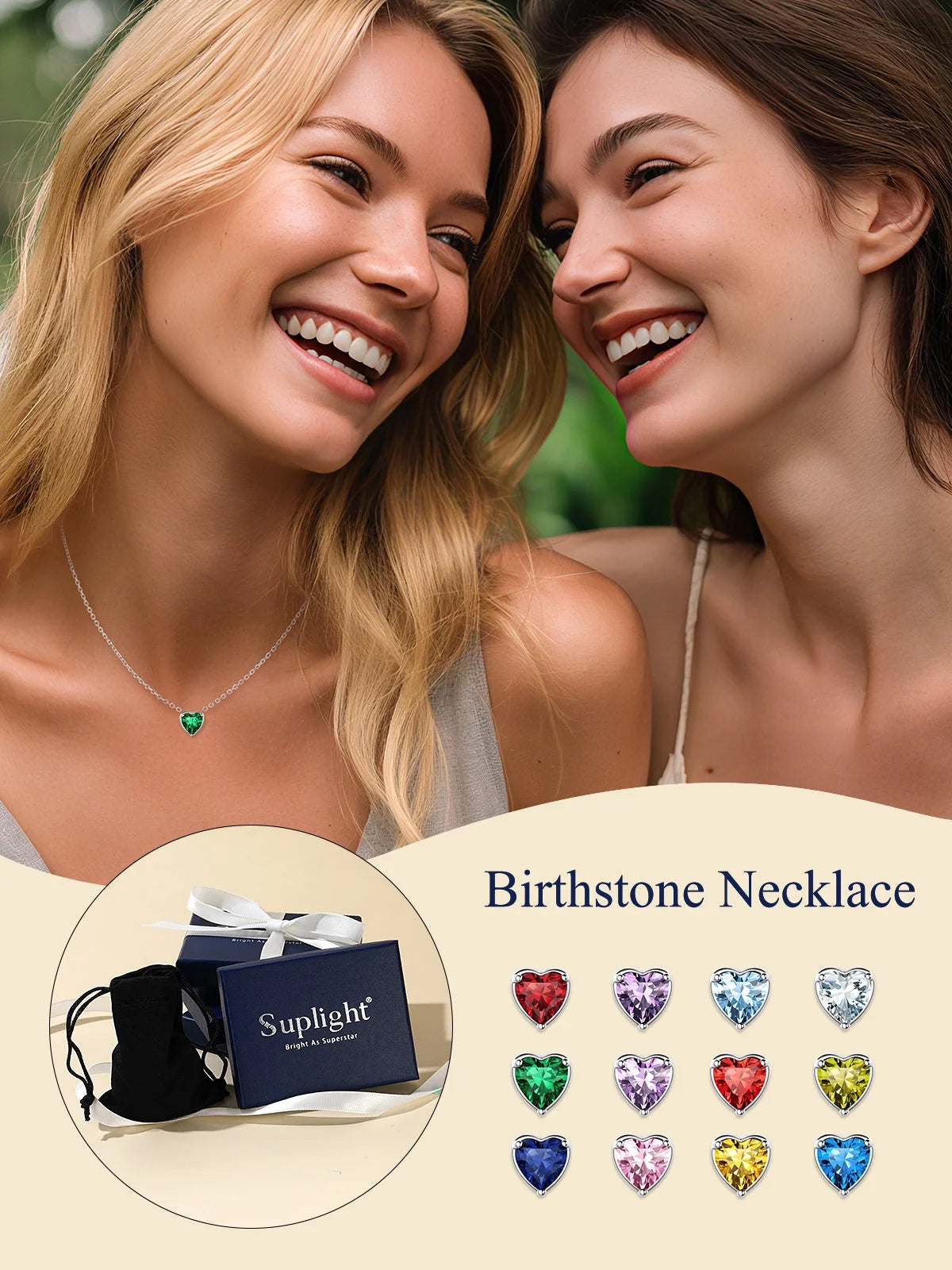 Silver Necklace 925 Sterling Silver Birthstone Love Heart Necklace Mother'S Day Gifts for Mom