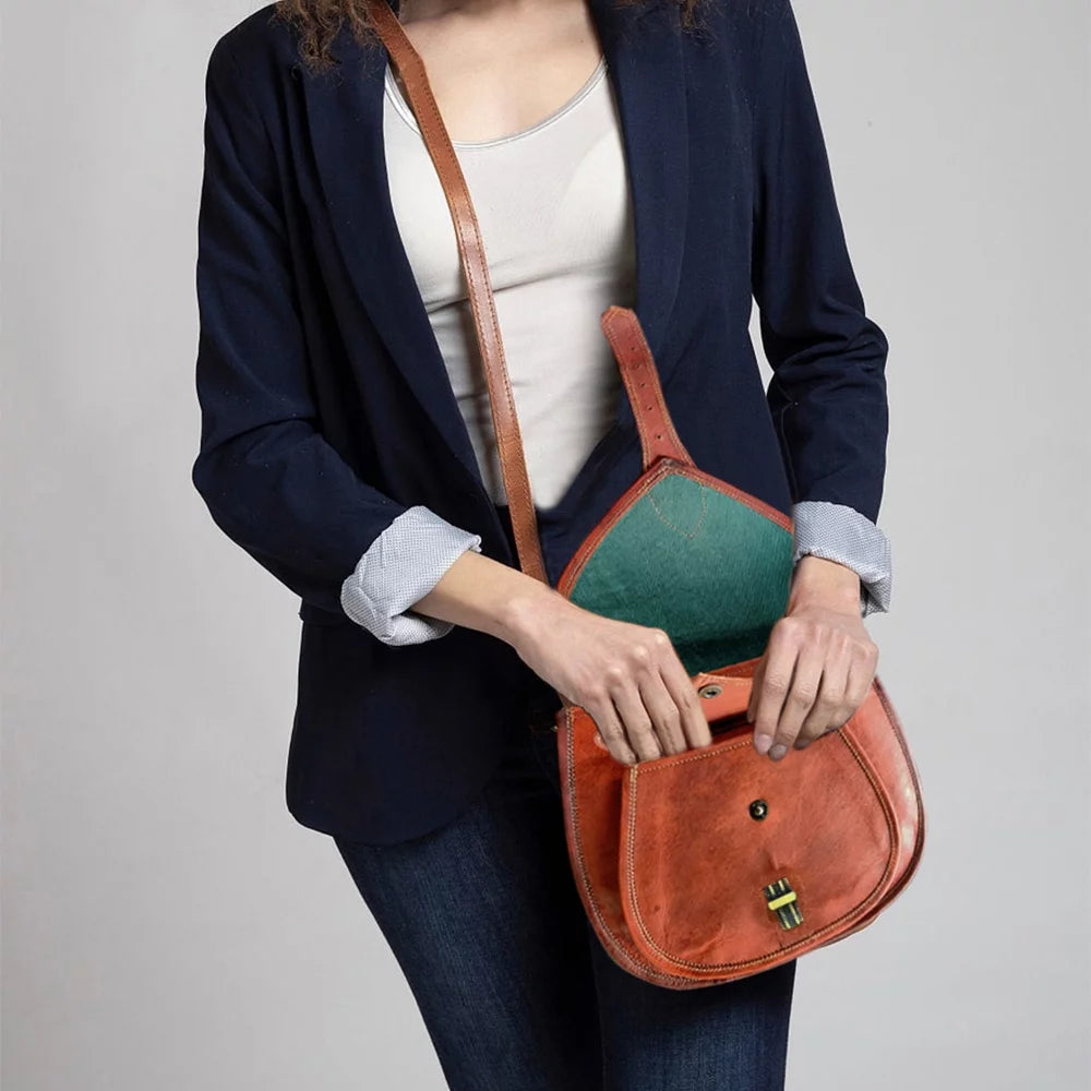 11" Genuine Leather Crossbody Satchel Bag Vintage Purses Handbags for Women